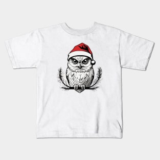 Christmas Owl with Santa Hat Kids T-Shirt